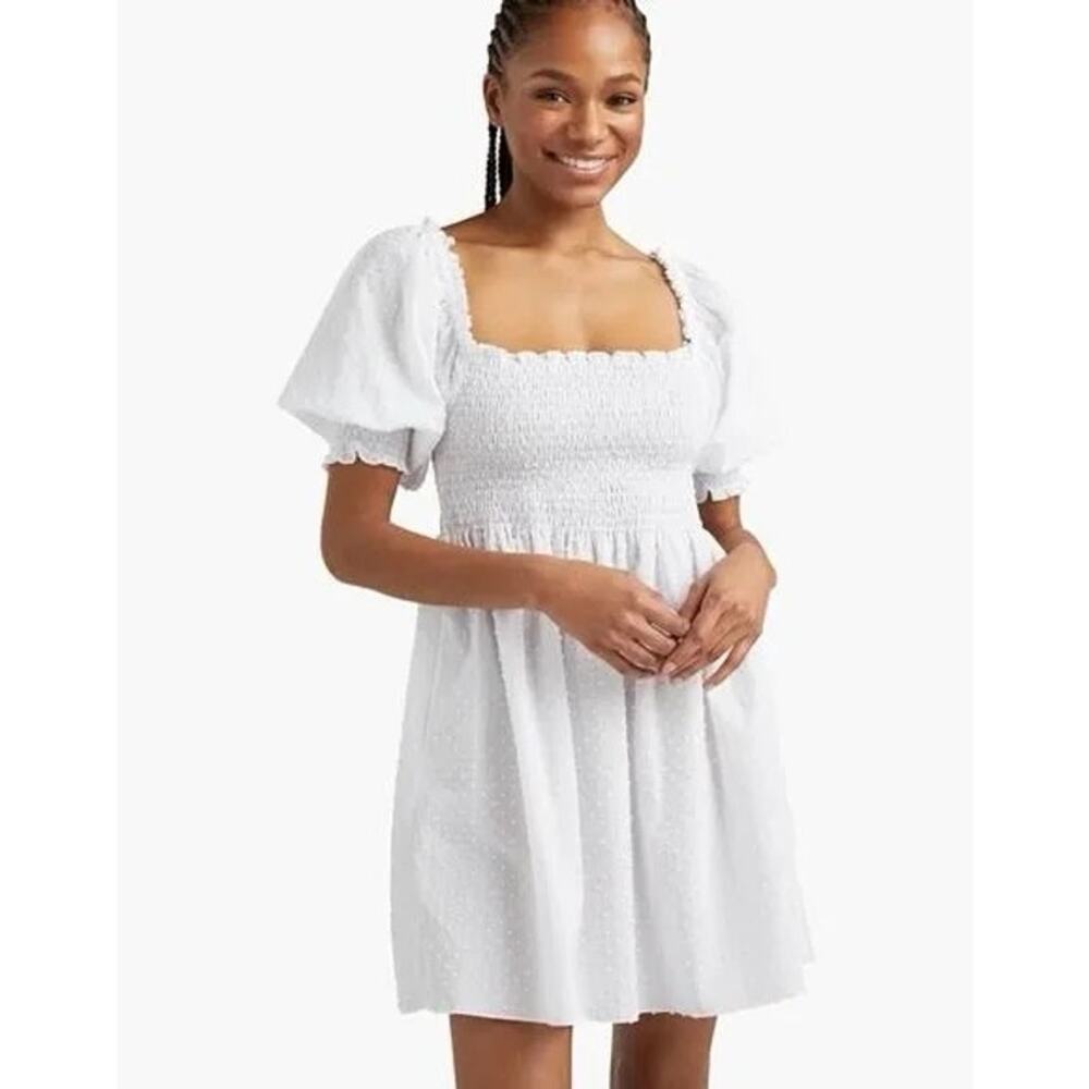 Hill House Elegant White Puff Sleeve Mini Dress